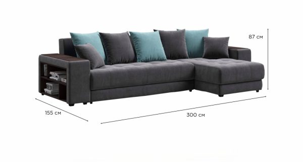 Угловой диван СОтА-40 велюр Монолит серый, Монолит аква